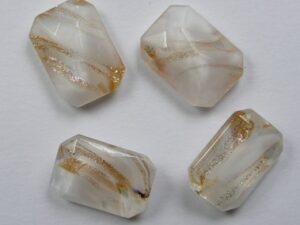 OC-14-10-WHOP-BR White Opal Bronze Striped Czech Glass Octagon 14x10 mm