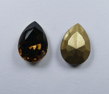 PE-14x10-10230 Dark Smoky Topaz Gold Foiled Czech Glass Pear Doublette Cabochon